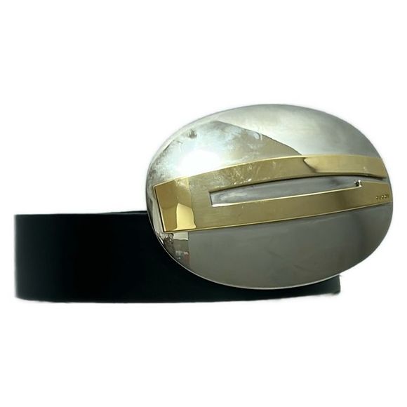 Gucci Belt 80-32 - Black Silver And Gold Leather - Picture 1 of 6